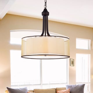 Copper Grove Shoshone Antique Bronze/ Off-white Fabric Drum Chandelier