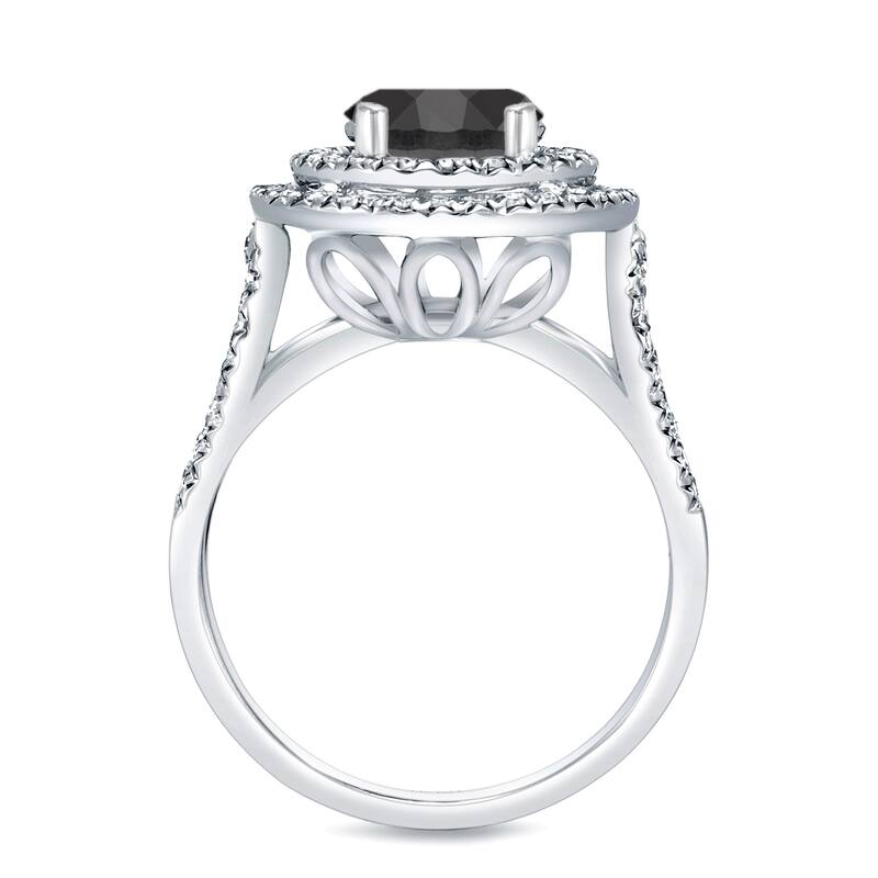 Auriya Platinum 2ct TDW Round Black Diamond Halo Engagement Ring