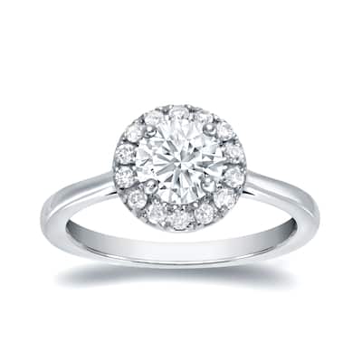 Auriya 3/4ctw Round Halo Diamond Engagement Ring Platinum Certified