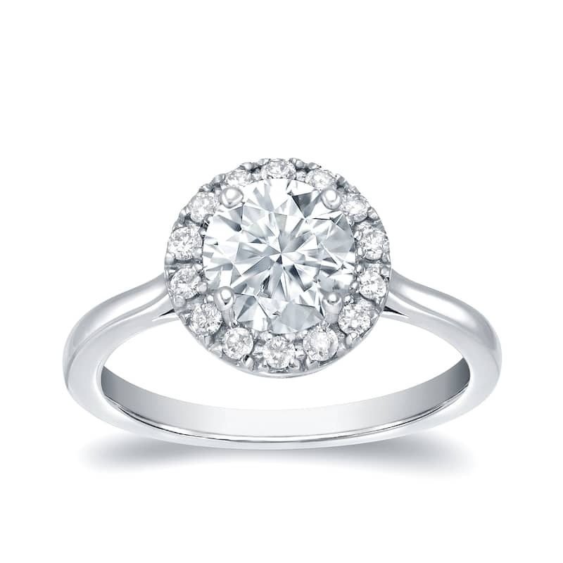 Auriya 1 1/4ctw Round Halo Diamond Engagement Ring Platinum Certified (H-I, SI1-SI2)