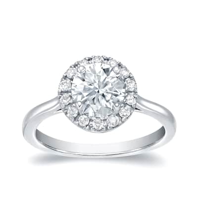 Auriya 1 1/4ctw Round Halo Diamond Engagement Ring Platinum Certified (H-I, SI1-SI2)