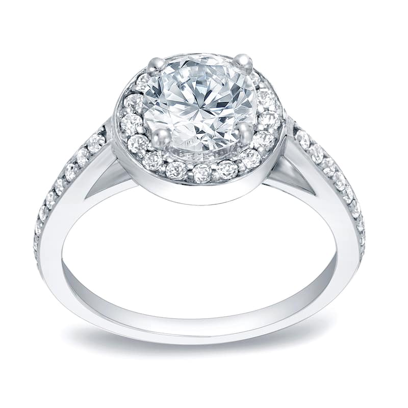 Auriya Round 1/2ct TDW Diamond Halo Engagement Ring Platinum (H-I, SI1-SI2)