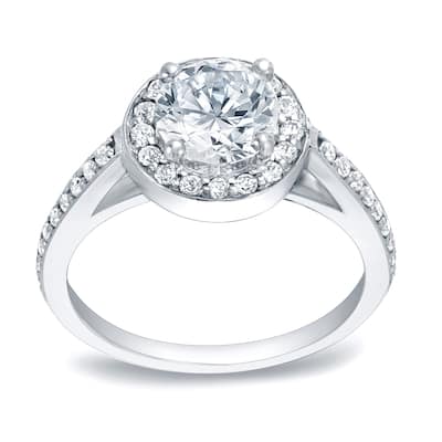 Auriya Round 1/2ct TDW Diamond Halo Engagement Ring Platinum (H-I, SI1-SI2)