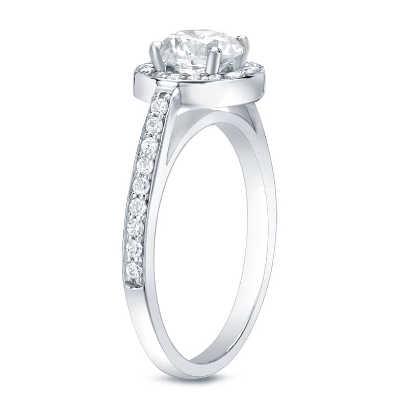 Auriya Round 1/2ct TDW Diamond Halo Engagement Ring Platinum (H-I, SI1-SI2)