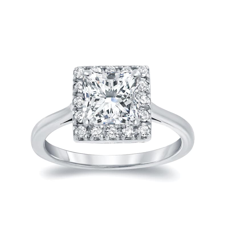 Auriya 1 1/4ctw Princess Cut Halo Diamond Engagement Ring Platinum Certified