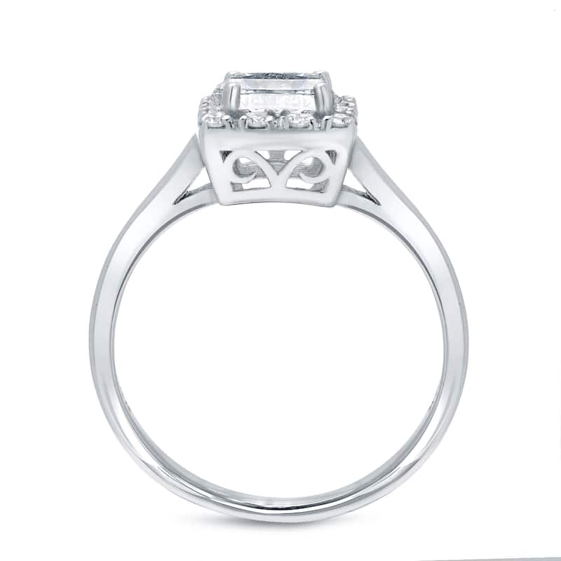 Auriya Platinum 1ct TDW Princess Cut Diamond Halo Engagement Ring