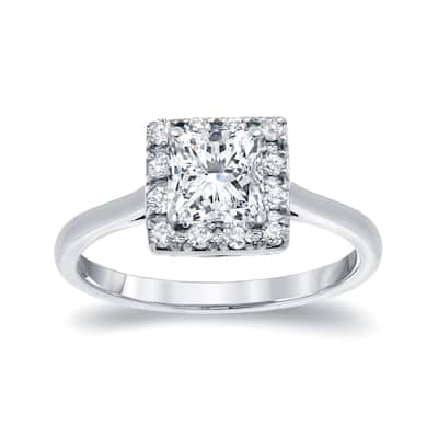 Auriya Platinum 1ct TDW Princess Cut Diamond Halo Engagement Ring