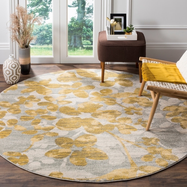 Safavieh Evoke Vintage Floral Grey / Gold Distressed Rug - 6' 7 Round