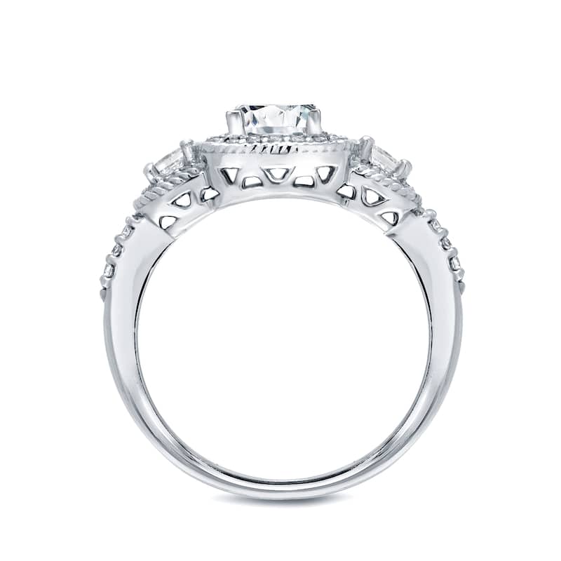 Auriya 1 1/2 carat TW 3-Stone Princess-Cut Halo Diamond Engagement Ring Platinum