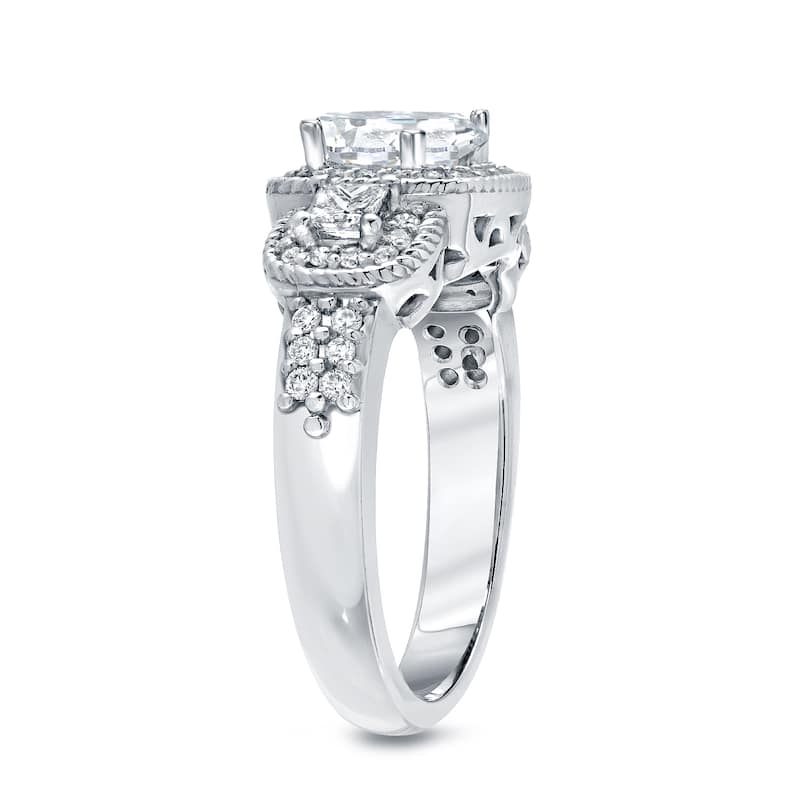 Auriya 1 1/2 carat TW 3-Stone Princess-Cut Halo Diamond Engagement Ring Platinum