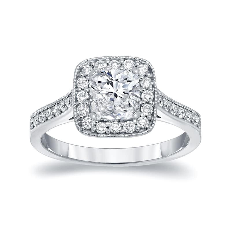 Auriya Platinum 1 1/2ctw Cushion-cut Halo Diamond Engagement Ring Certified