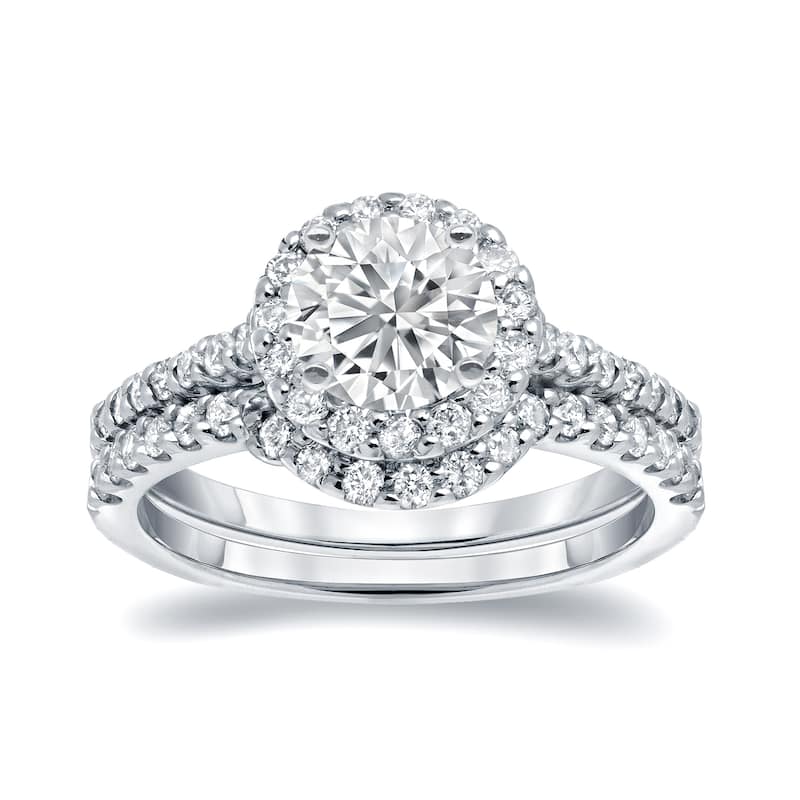 Auriya Platinum 1 1/4ct TDW Round Halo Diamond Engagement Ring Set