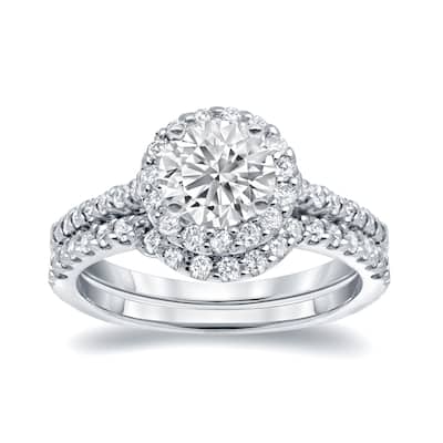 Auriya Platinum 1 1/4ct TDW Round Halo Diamond Engagement Ring Set