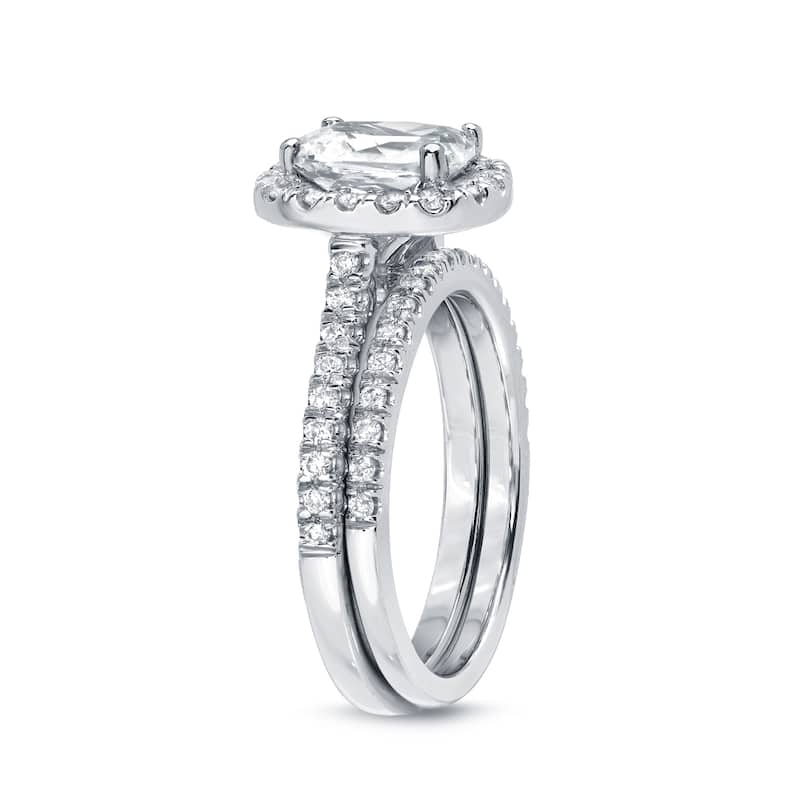Auriya Platinum 2ctw Cushion-cut Halo Diamond Engagement Ring Set Certified
