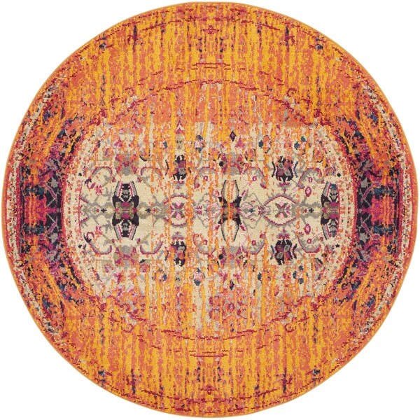 Safavieh Monaco Vintage Chic Distressed Orange/ Multi Rug - 5' Round