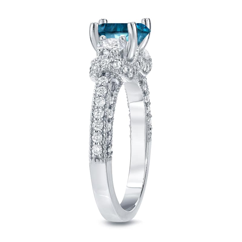 Auriya Vintage 2ctw Round 3 Stone Blue Diamond Engagement Ring Platinum