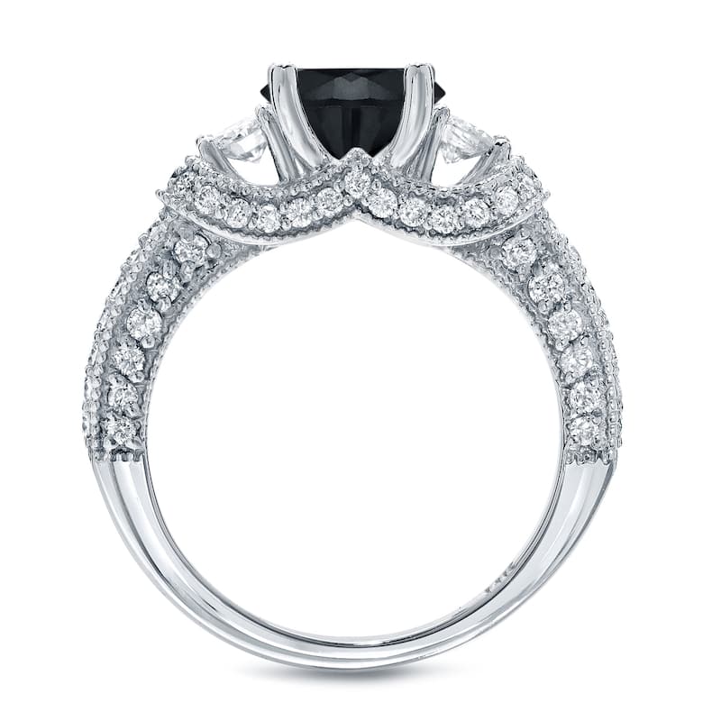 Auriya Platinum 2ct TDW Vintage Round 3 Stone Black Diamond Engagement Ring