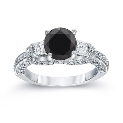 Auriya Platinum 2ct TDW Vintage Round 3 Stone Black Diamond Engagement Ring