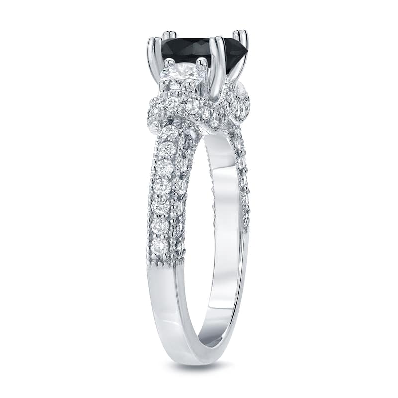 Auriya Platinum 2ct TDW Vintage Round 3 Stone Black Diamond Engagement Ring