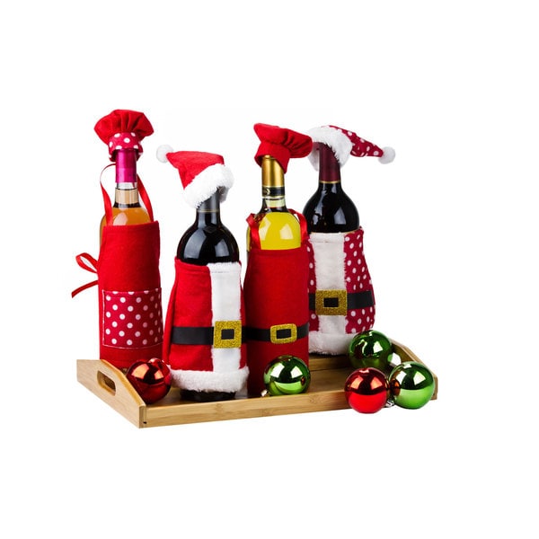 Shop 4-piece Santa-themed Christmas Wine Bottle Covers Decoration Set ...