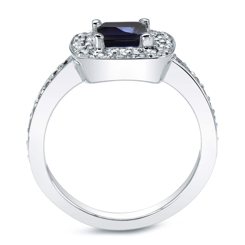 Auriya Platinum 3/4ct Cushion Blue Sapphire and 3/4ctw Halo Diamond Engagement Ring