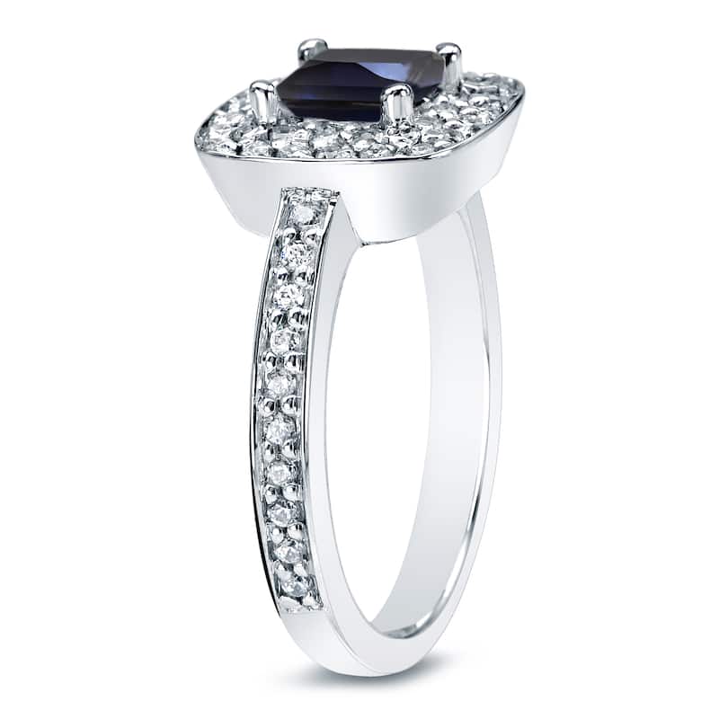 Auriya Platinum 3/4ct Cushion Blue Sapphire and 3/4ctw Halo Diamond Engagement Ring