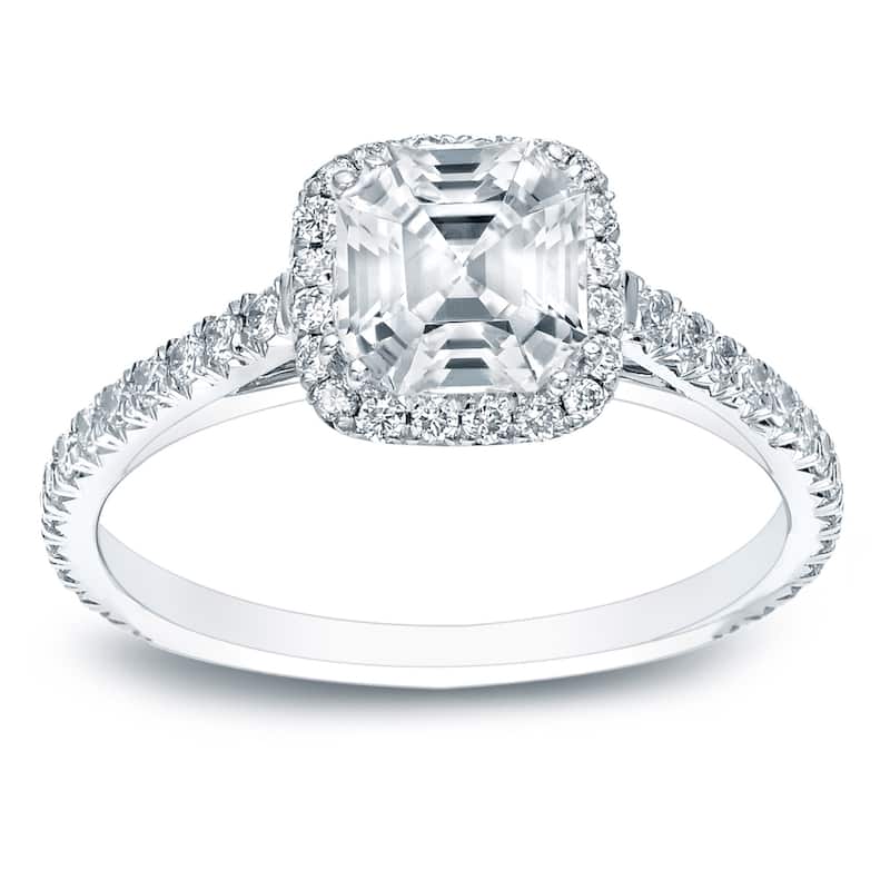 Auriya Platinum 1 1/2ctw Asscher-cut Halo Diamond Engagement Ring Certified