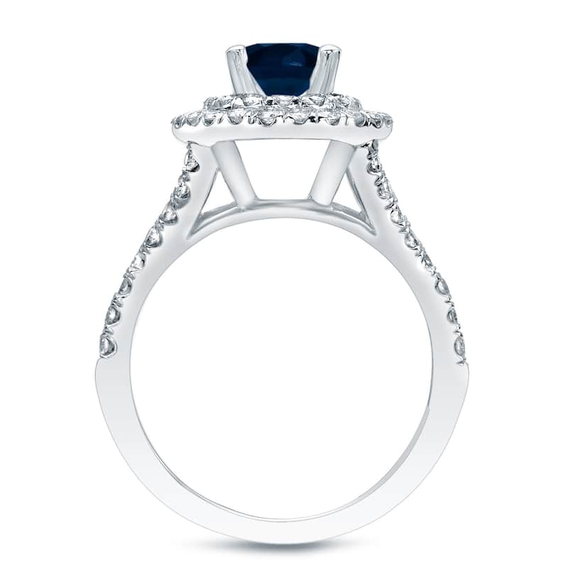 Auriya Platinum 1ct Blue Sapphire and 3/5ct TDW Halo Diamond Engagement Ring (H-I, SI1-SI2)