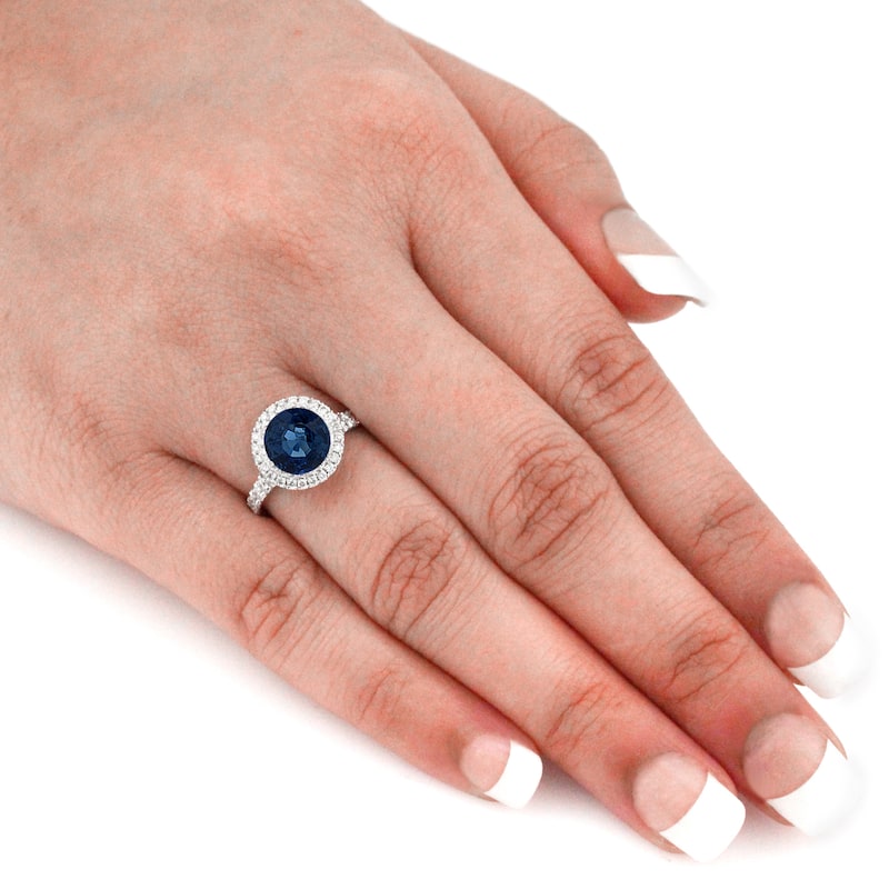 Auriya Platinum 1ct Blue Sapphire and 3/5ct TDW Halo Diamond Engagement Ring (H-I, SI1-SI2)
