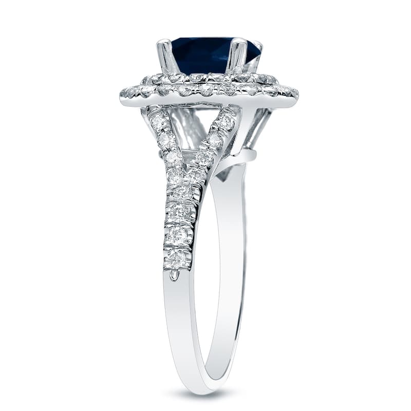 Auriya Platinum 1ct Blue Sapphire and 3/5ct TDW Halo Diamond Engagement Ring (H-I, SI1-SI2)