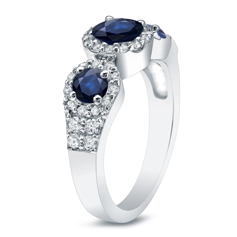 Auriya Platinum 4/5ct Blue Sapphire and 2/5ctw 3 Stone Diamond Engagement Ring (G-H, I1-I2)