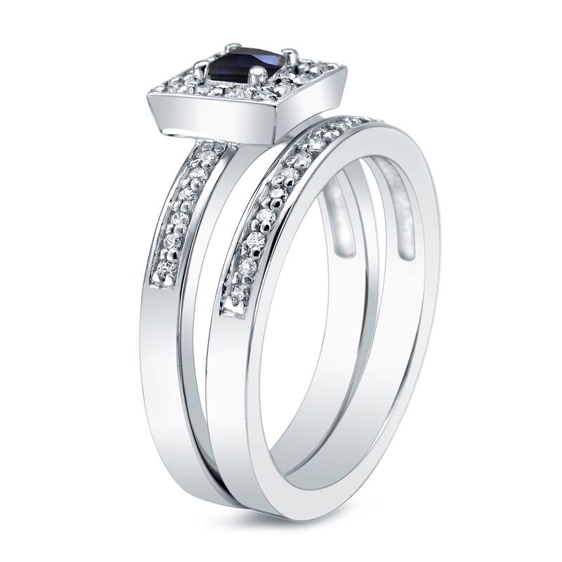 Auriya Platinum 1/2ct Princess Cut Blue Sapphire and 1ctw Diamond Engagement Ring