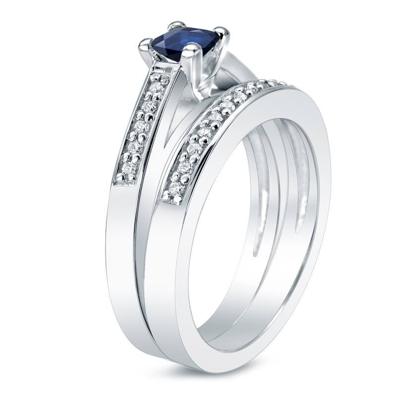 Auriya Platinum 2/5ct Blue Sapphire and 3/5ctw Diamond Engagement Ring Set