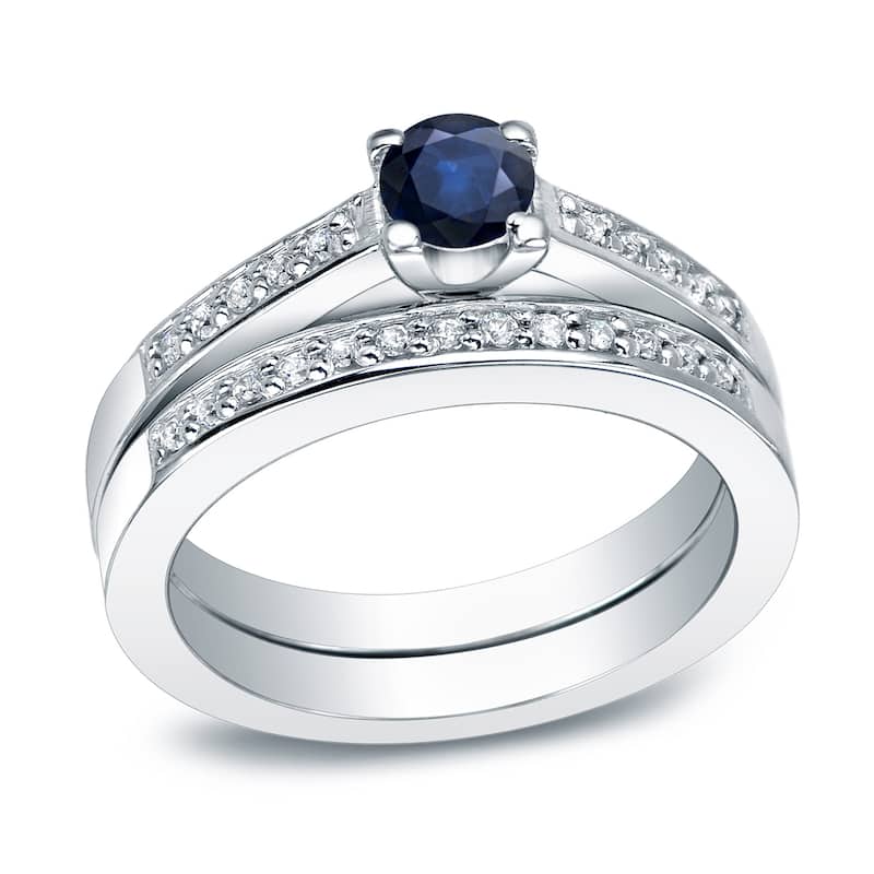 Auriya Platinum 2/5ct Blue Sapphire and 3/5ctw Diamond Engagement Ring Set