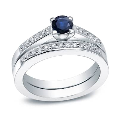 Auriya Platinum 2/5ct Blue Sapphire and 3/5ctw Diamond Engagement Ring Set