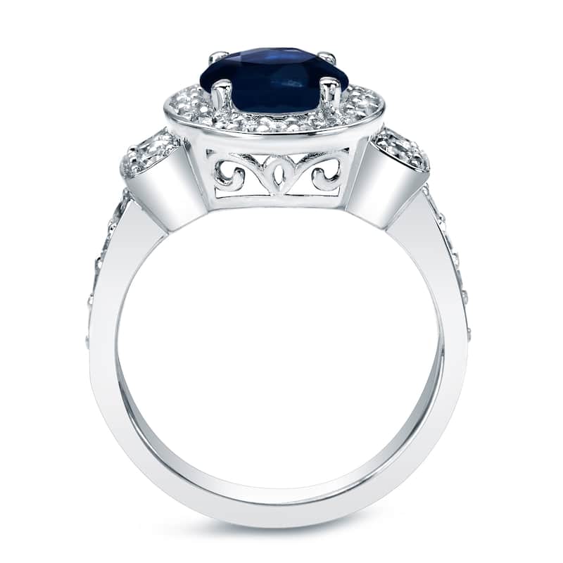 Auriya Platinum 2ct Blue Sapphire and 3/4ctw Halo Diamond Engagement Ring