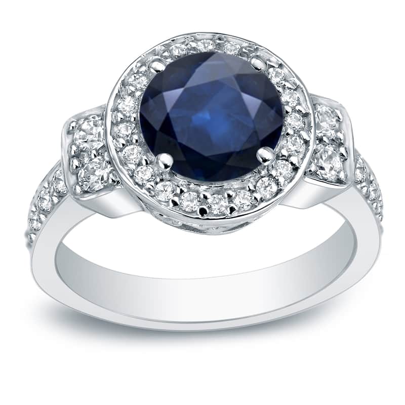 Auriya Platinum 2ct Blue Sapphire and 3/4ctw Halo Diamond Engagement Ring