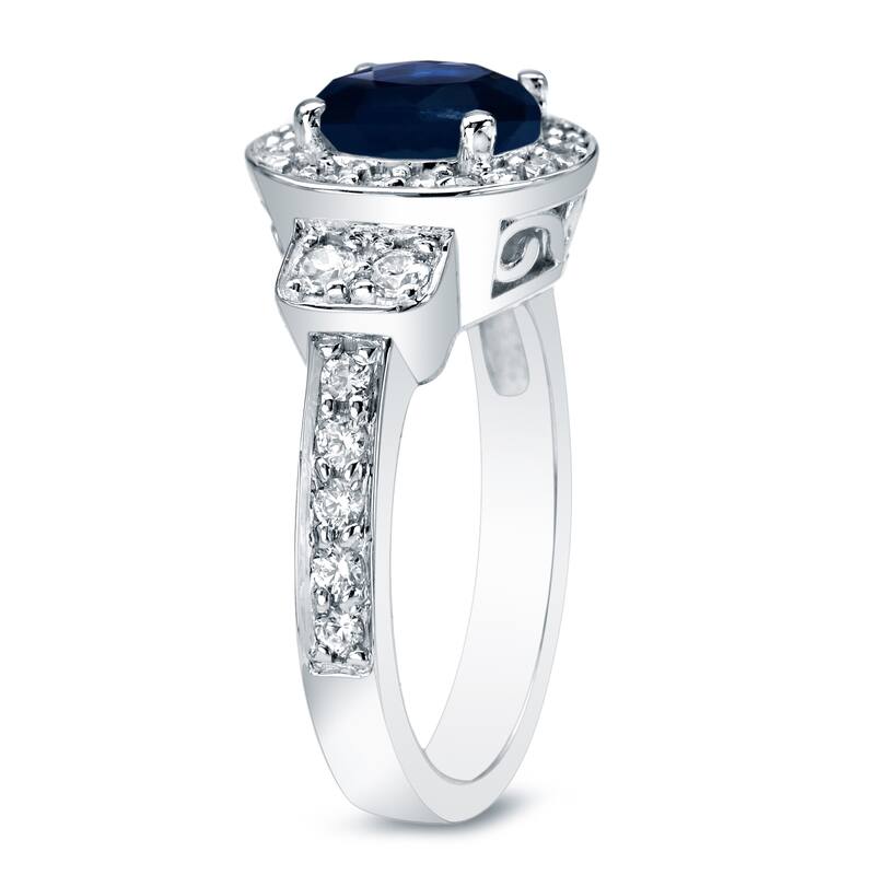 Auriya Platinum 2ct Blue Sapphire and 3/4ctw Halo Diamond Engagement Ring