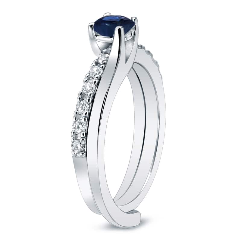 Auriya Platinum 3/5ct Blue Sapphire and 2/5ctw Diamond Engagement Ring Set