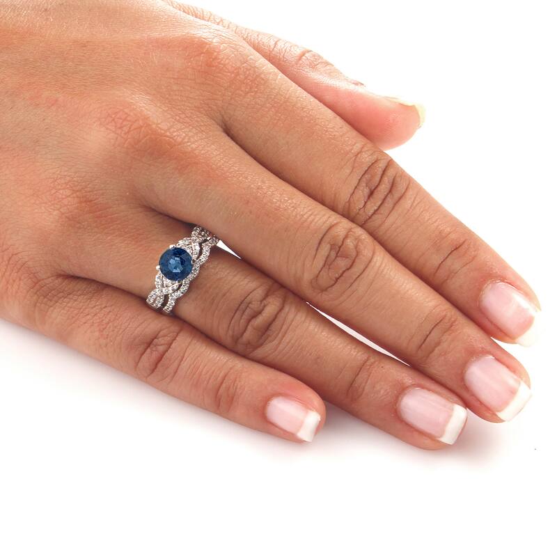 Auriya Platinum 3/5ct Blue Sapphire and 2/5ct TDW Braided Infinity Diamond Engagement Ring Set