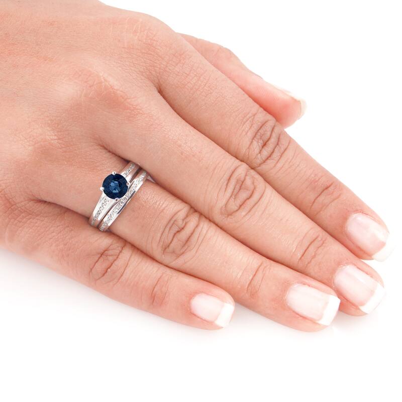 Auriya Platinum 1/2ct Blue Sapphire & Diamond Engagement Ring Set 1/2ctw