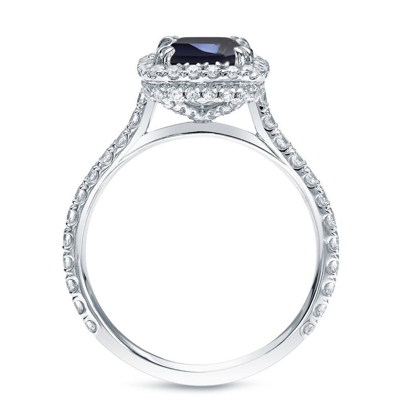 Auriya Platinum 3/4ct Cushion-cut Blue Sapphire Halo Diamond Engagement Ring 3/4ctw