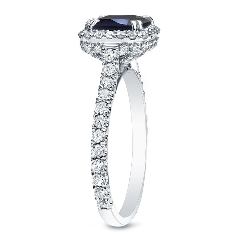 Auriya Platinum 3/4ct Cushion-cut Blue Sapphire Halo Diamond Engagement Ring 3/4ctw