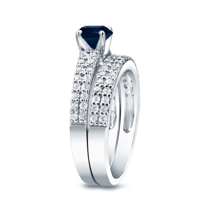 Auriya Platinum 3/4ct Blue Sapphire and 3/4ctw Diamond Engagement Ring Set