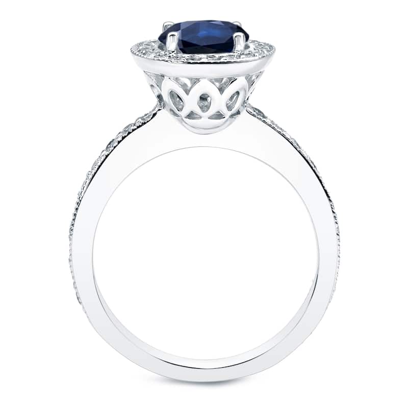 Auriya Platinum 1/2ct Blue Sapphire and 1/2ct TDW Round Halo Diamond Engagement Ring