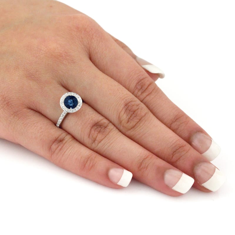 Auriya Platinum 1/2ct Blue Sapphire and 1/2ct TDW Round Halo Diamond Engagement Ring