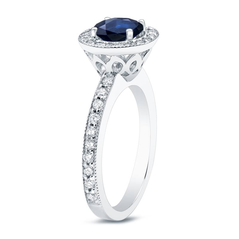 Auriya Platinum 1/2ct Blue Sapphire and 1/2ct TDW Round Halo Diamond Engagement Ring