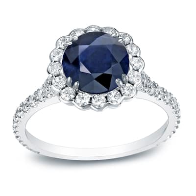 Auriya 3/4ct Blue Sapphire and 3/4ctw Halo Diamond Engagement Ring Platinum (H-I, SI1-SI2)