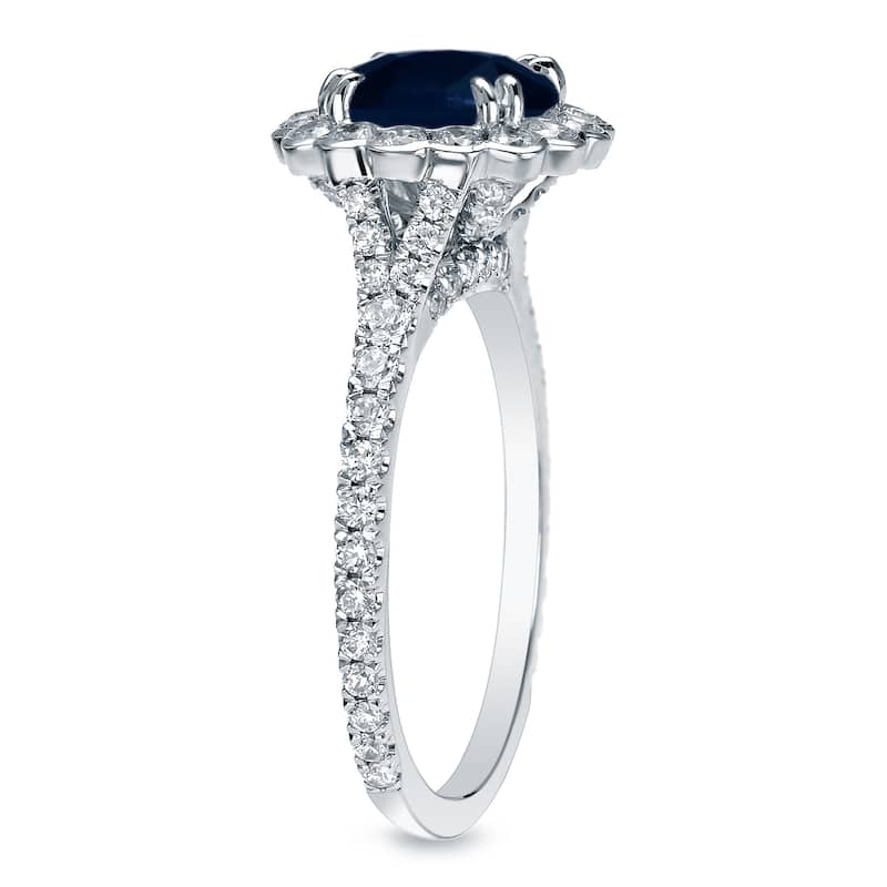 Auriya 3/4ct Blue Sapphire and 3/4ctw Halo Diamond Engagement Ring Platinum (H-I, SI1-SI2)