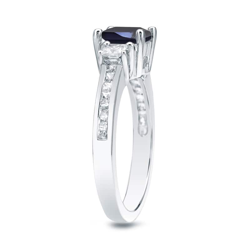 Auriya 3/4ct Princess Cut Blue Sapphire and 3/4ctw 3 Stone Diamond Engagement Ring Platinum